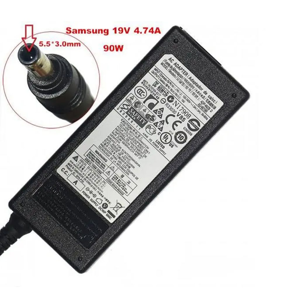 شارژر لپ تاپ سامسونگ SAMSUNG 90W 19V 4.74A فیش 5.5 در 3.0mm